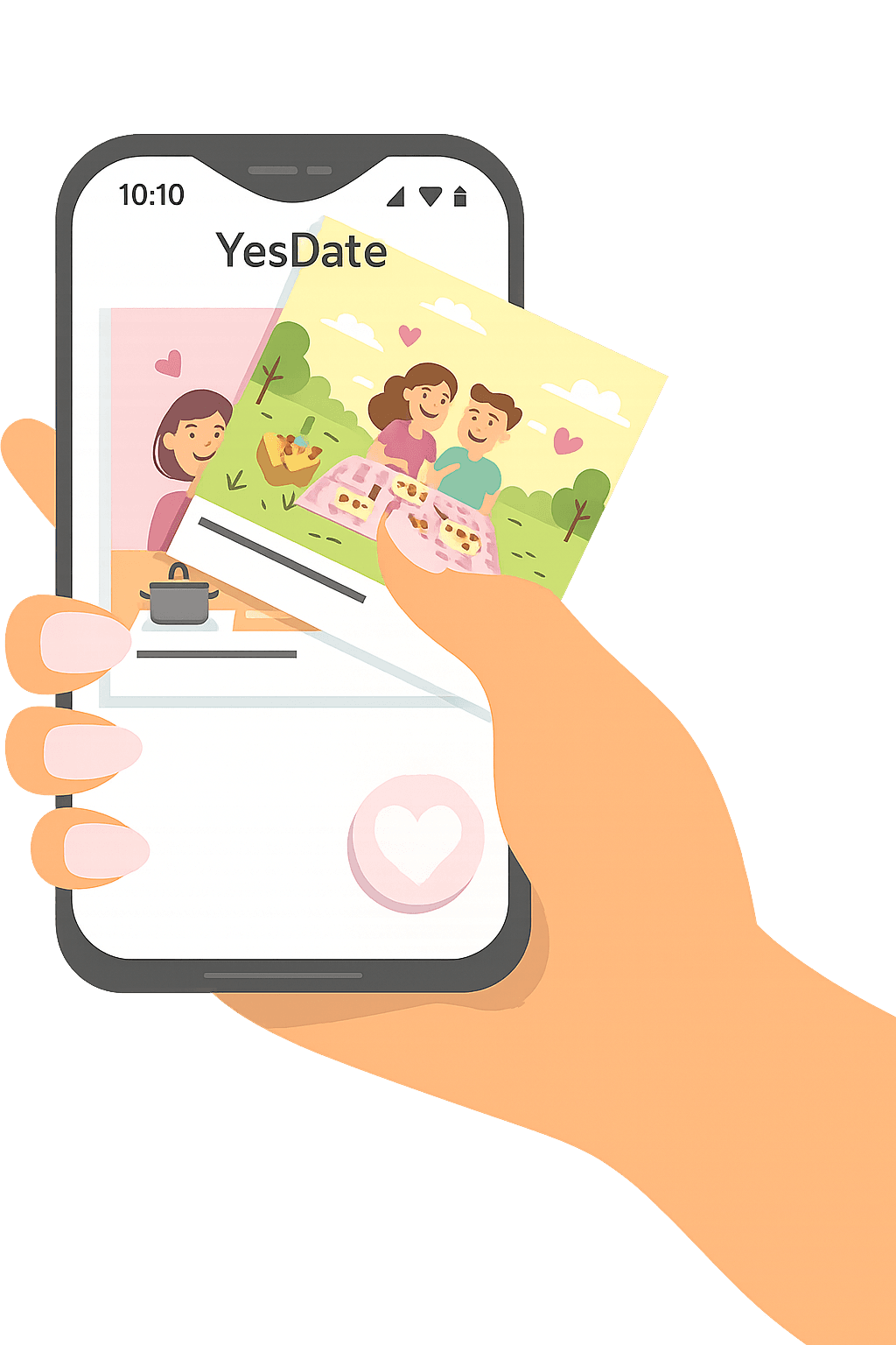 Hand holding phone with dating app