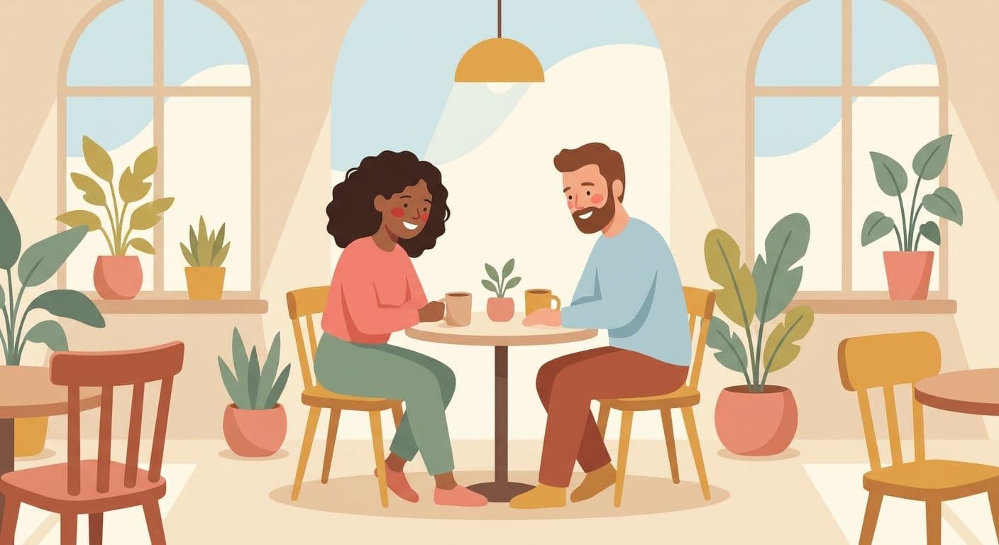 Couple lors de son premier rendez-vous dans un café chaleureux